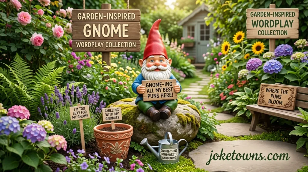 Garden inspired gnome wordplay collection