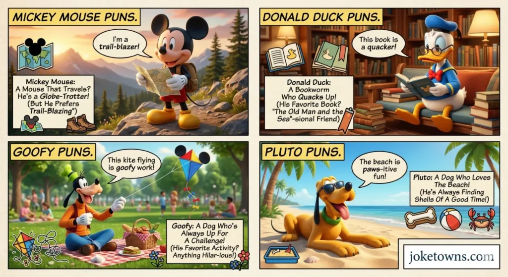 Iconic Character Puns With Mickey And Friends