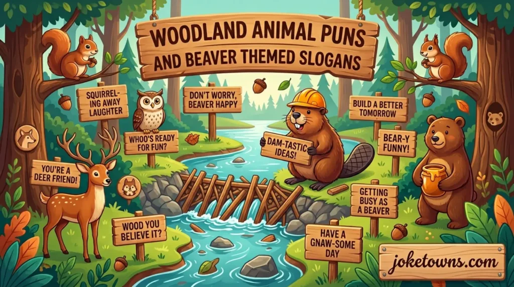 Woodland Animal Puns And Beaver Themed Slogans