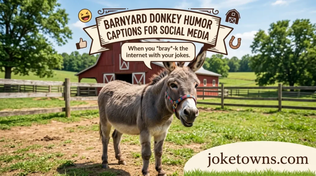 Barnyard donkey humor captions for social media