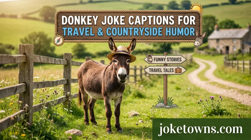 Donkey joke captions for travel and countryside humor