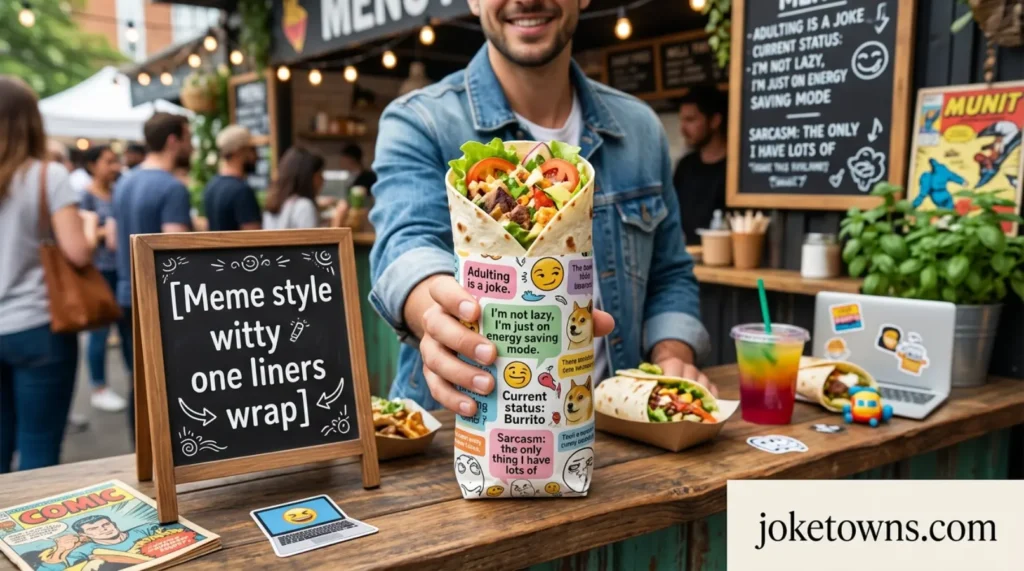 Meme style witty one liners wrap