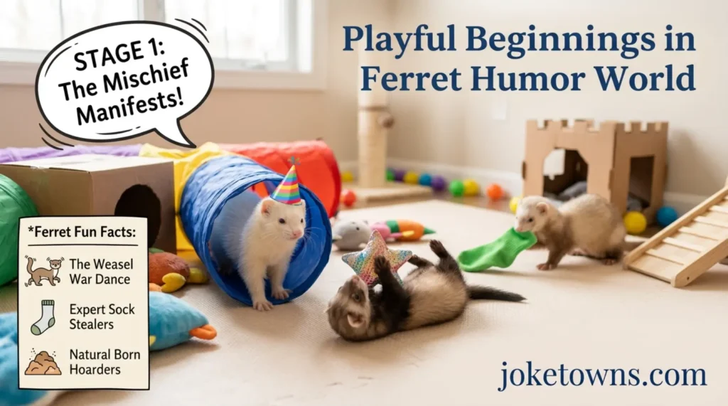 Playful beginnings in ferret humor world